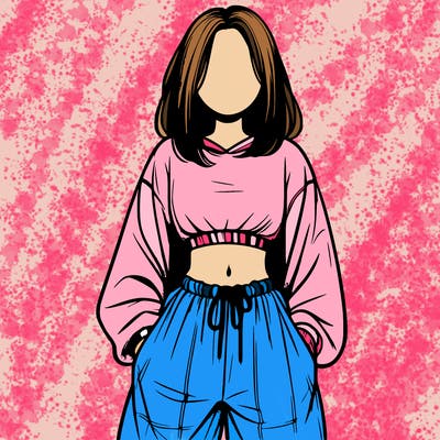 realistic girl faceless with baggy pants and a crop top