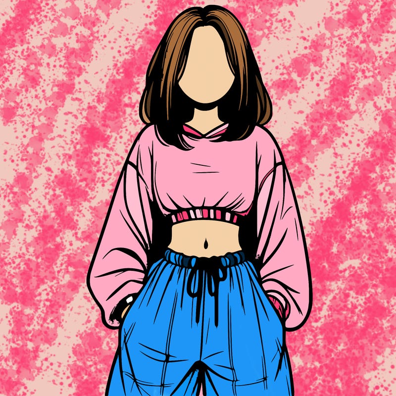 realistic girl faceless with baggy pants and a crop top