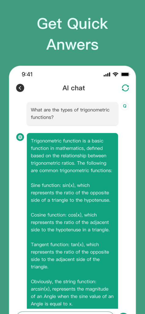 AI Chatbot Assistant - AI Bot - Assistant chatbot IA fournissant des réponses mathématiques détaillées dans une interface de chat mobile
