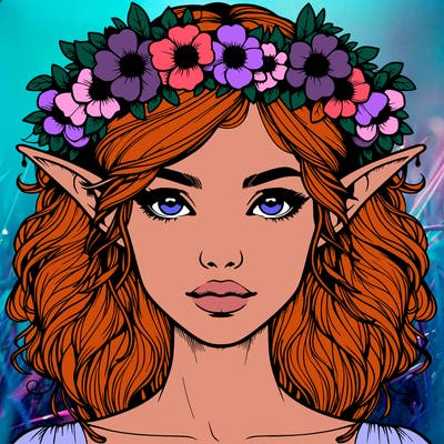 realistic female elf with flower crown