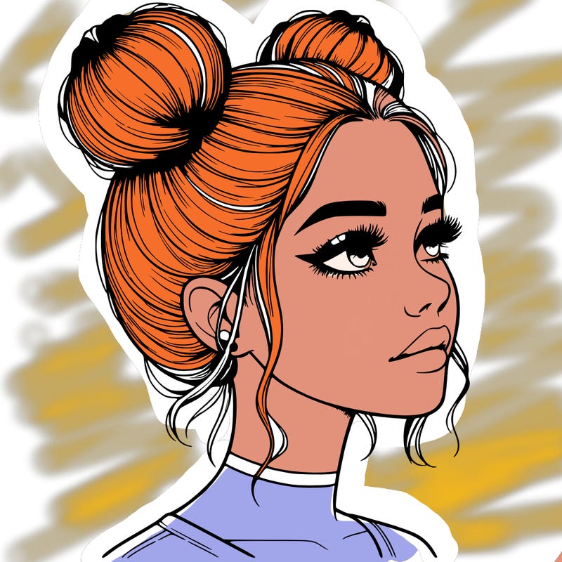 realistic girl with buns on the top of her head