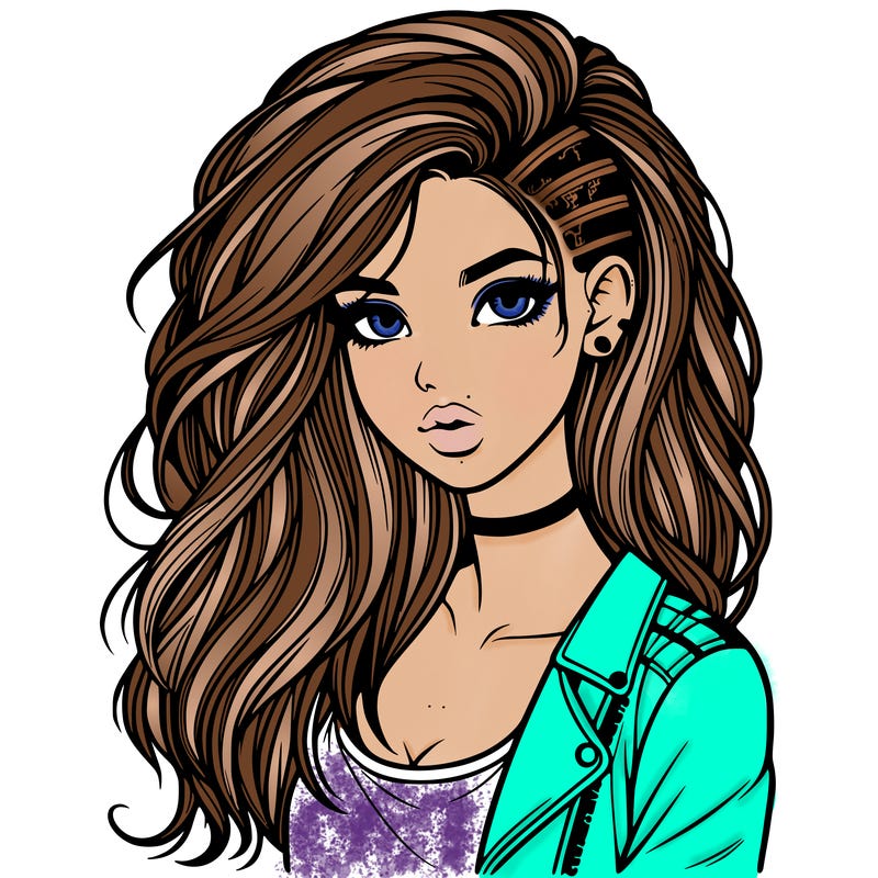 realistic beautiful girl with long hair and punk style