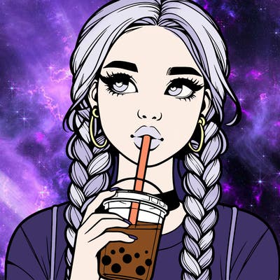 realistic girl with braided hair drinking boba
