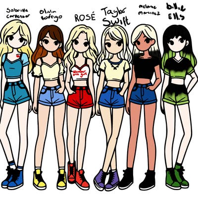 a group of girls wearing crop tops and shorts