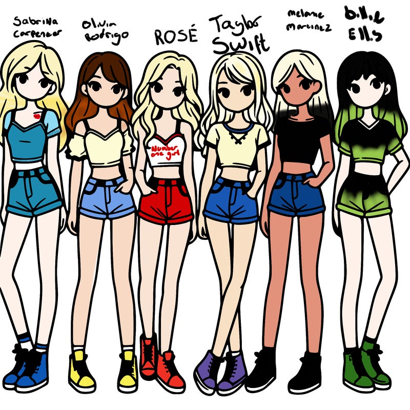 a group of girls wearing crop tops and shorts