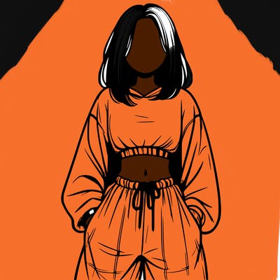 realistic girl faceless with baggy pants and a crop top