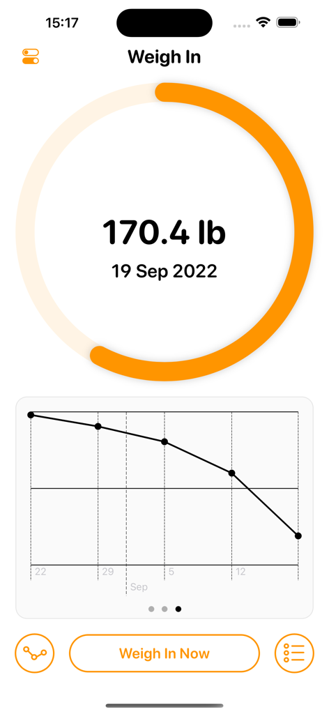 Weigh In: Weight Tracker - Weigh In weight tracker dashboard showing a current weight of 170.4 lbs and a downward progress graph