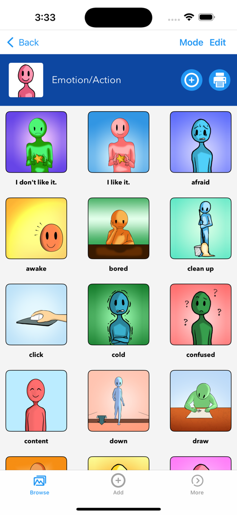 Voice4u AAC - Voice4u AAC app screen showing a grid of colorful communication icons for emotions and actions