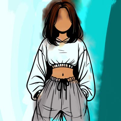 realistic girl faceless with baggy pants and a crop top