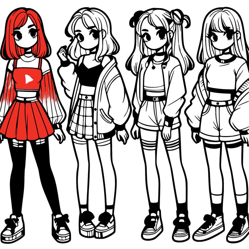 one girl with crop-top shirt and a jacket with a skirt, long socks and another girl with a shirt and pants with a jacket