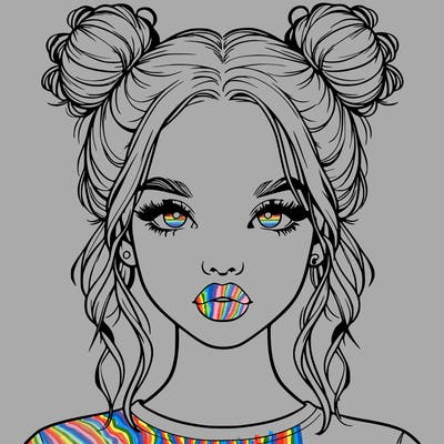 realistic girl with two buns in hair and lips