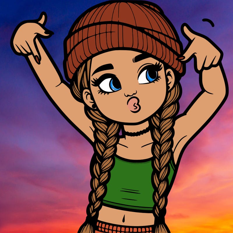 realistic teenage girl with braids and a beanie and crop top doing 🫶🏼