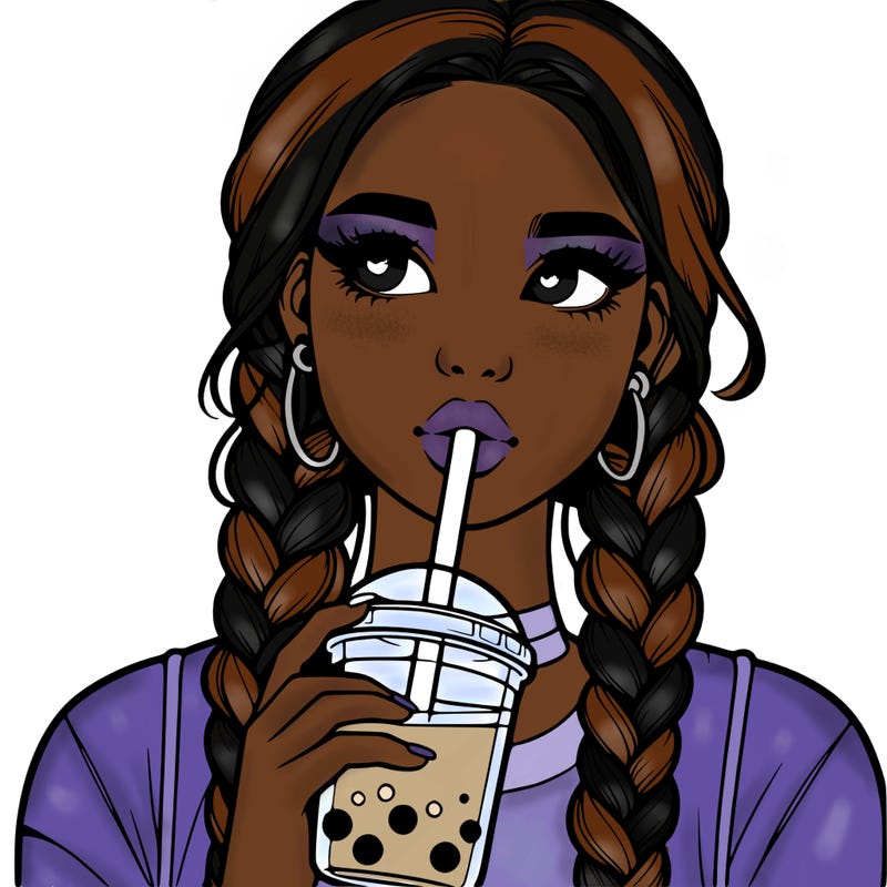 realistic girl with braided hair drinking boba