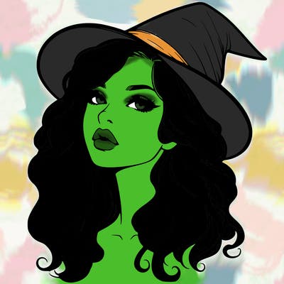 realistic witch girl with wavy hair and lips