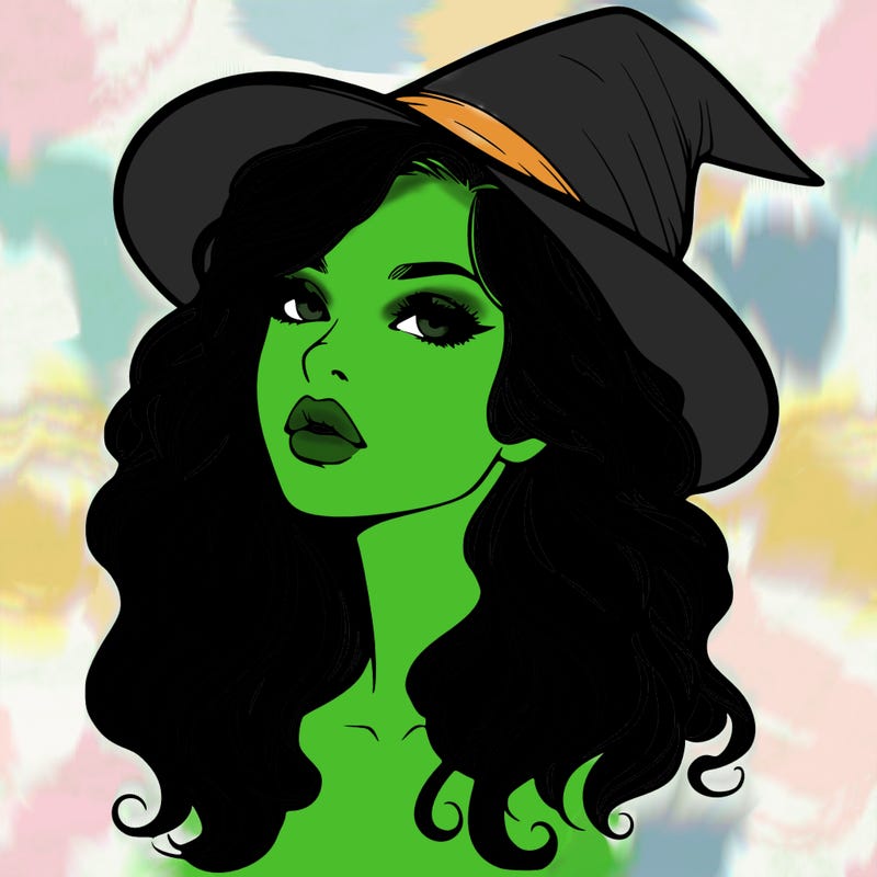 realistic witch girl with wavy hair and lips