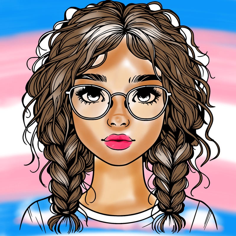 realistic girl with glasses and frizzy hair in braids