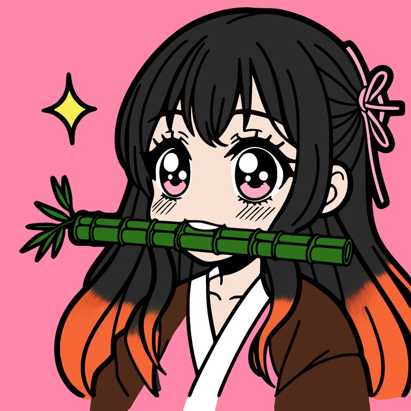 girl with bamboo in her mouth