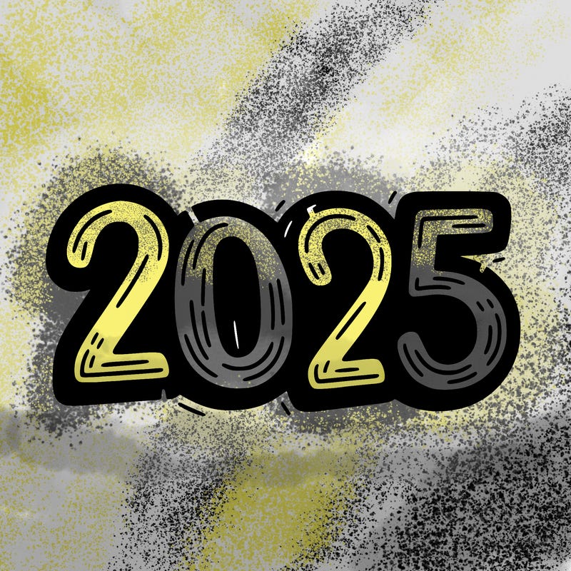 one line scrawled numbers sketch design “2025”