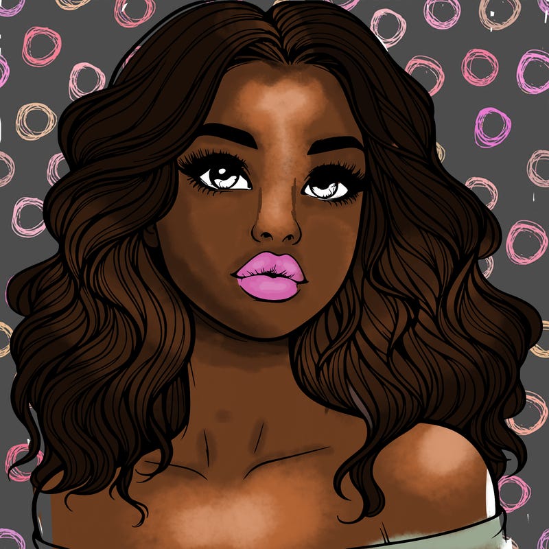 realistic girl with wavy hair and lips