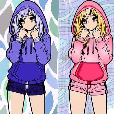realistic girl in shorts and hoodie