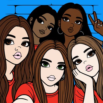 group of teen girls friends y2k up close in a selfie