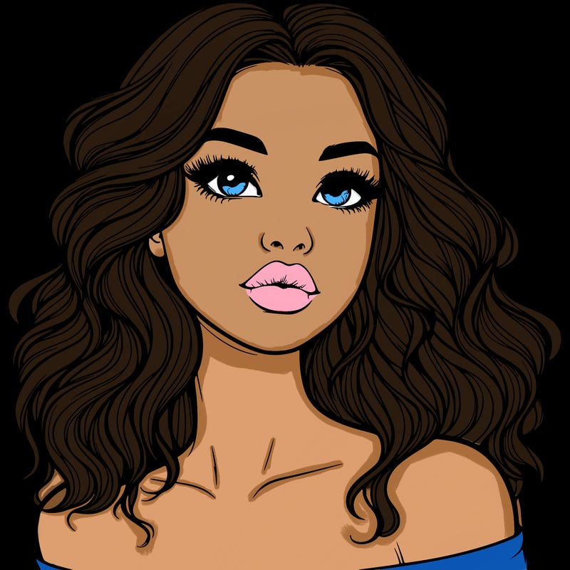 realistic girl with wavy hair and lips