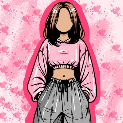realistic girl faceless with baggy pants and a crop top