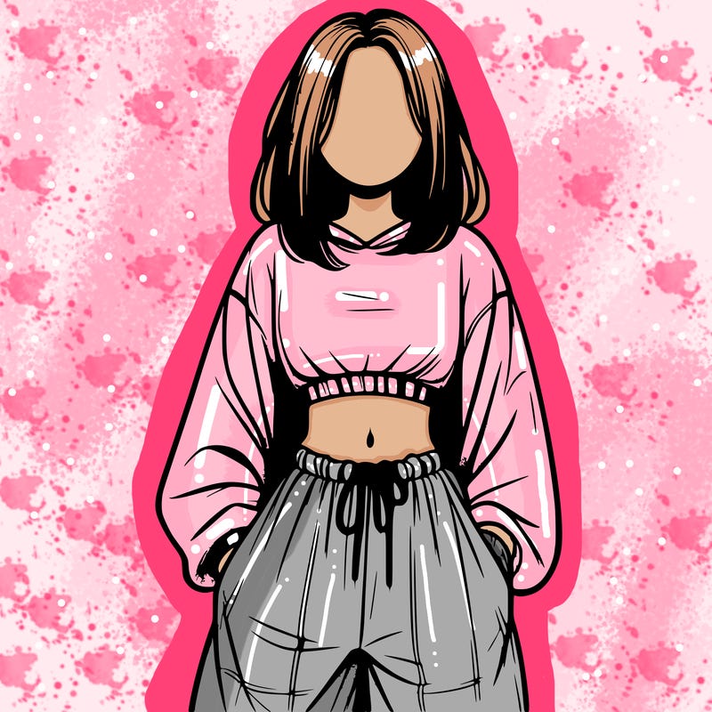 realistic girl faceless with baggy pants and a crop top