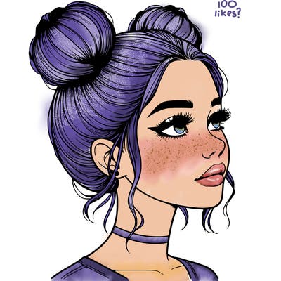 realistic girl with buns on the top of her head