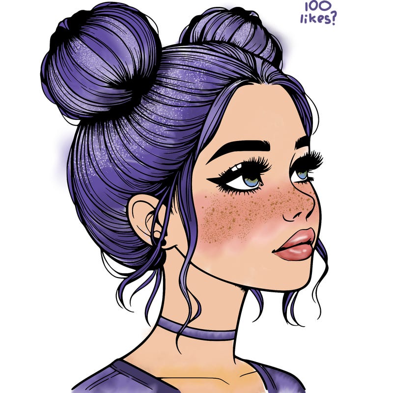 realistic girl with buns on the top of her head