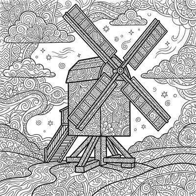 Step into a world of intricate beauty with our Zentangle Post Mill coloring page, featuring a classic windmill adorned with captivating patterns. This unique design offers a meditative and rewarding coloring experience for all ages.