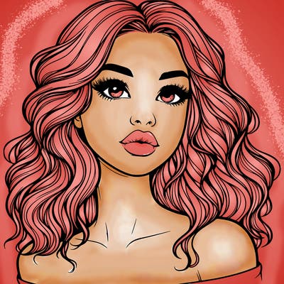 realistic girl with wavy hair and lips