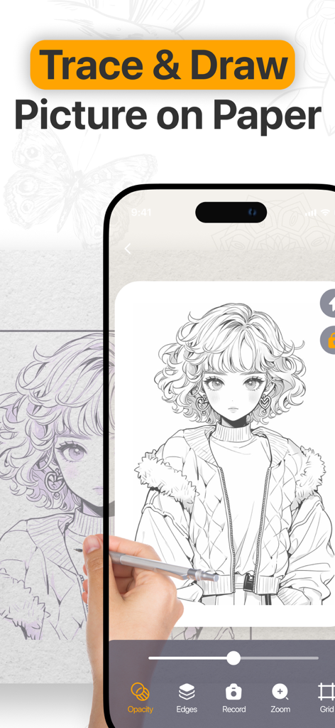 AR Drawing - Learn How to Draw - A person using the AR Drawing app to trace an anime sketch from their phone onto paper with a pencil