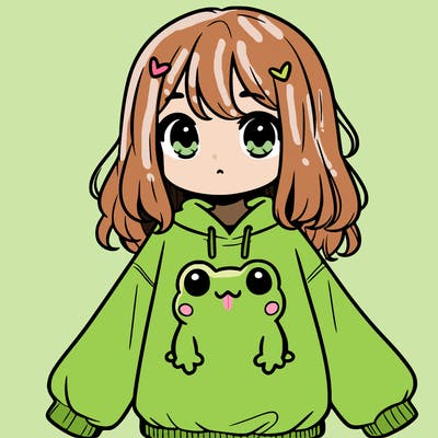 girl wearing frogging sweatshirt
