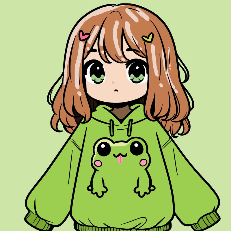 girl wearing frogging sweatshirt