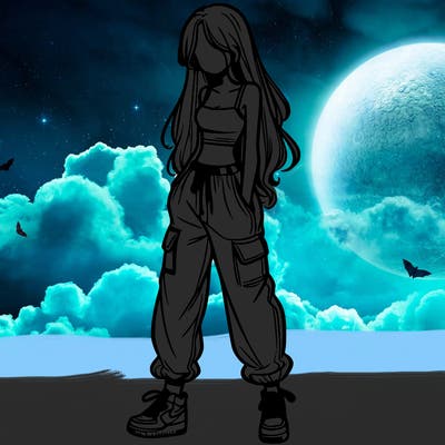 girl in baggy pants crop top and long hair