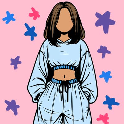 realistic girl faceless with baggy pants and a crop top