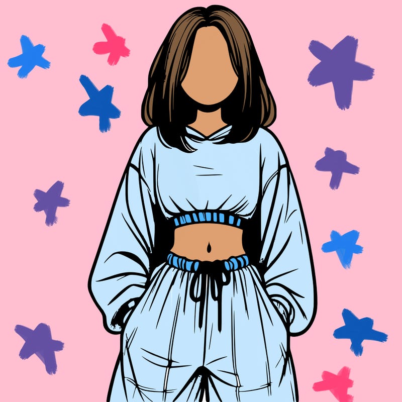 realistic girl faceless with baggy pants and a crop top