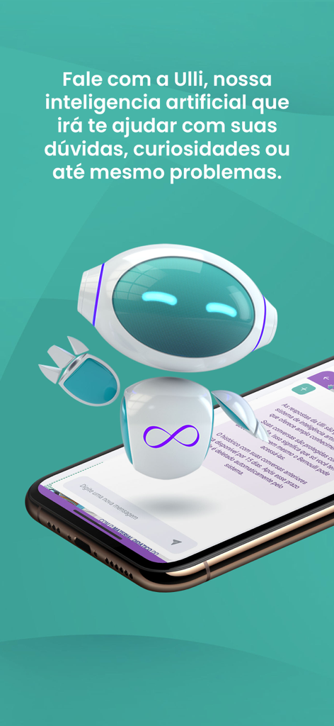 Meu Bernoulli 4.0 - A friendly 3D robot character named Ulli representing the AI assistant feature in the Meu Bernoulli 4.0 mobile app