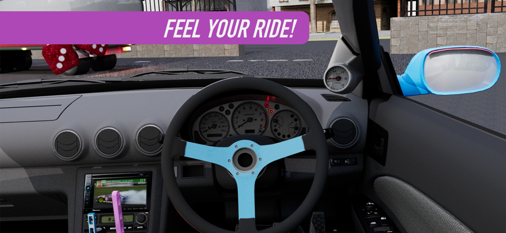 Car Double Drift: Beamng Drive - Vista interior en primera persona del salpicadero y el volante de un coche de carreras