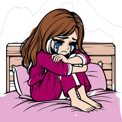 realistic girl crying on her bed over a break up