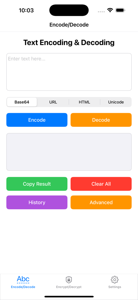DecTwl - DecTwl app interface for text encoding and decoding with Base64 URL HTML and Unicode options