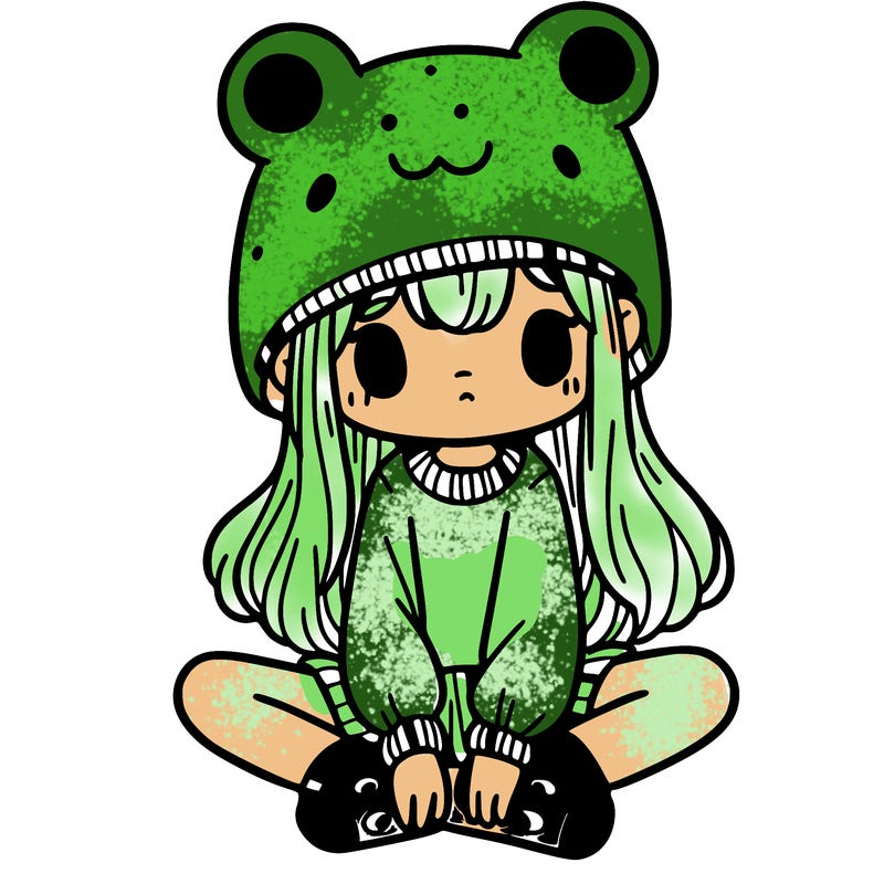 a girl wearing a frog hat and some frog socks