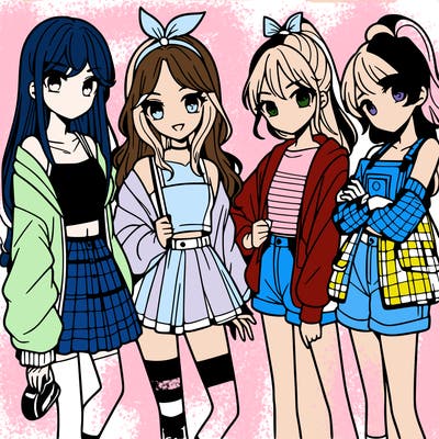 teen manga girls group of 4