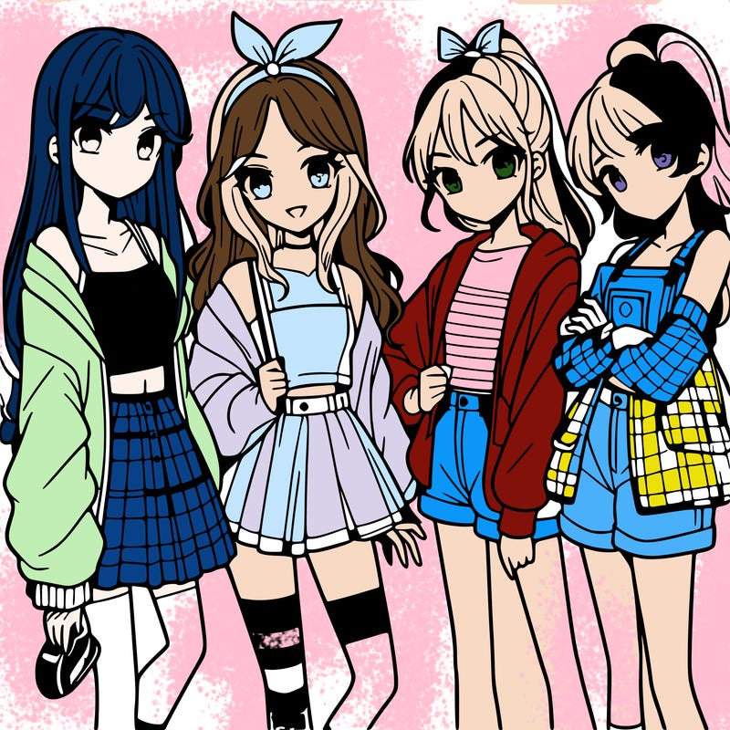 teen manga girls group of 4