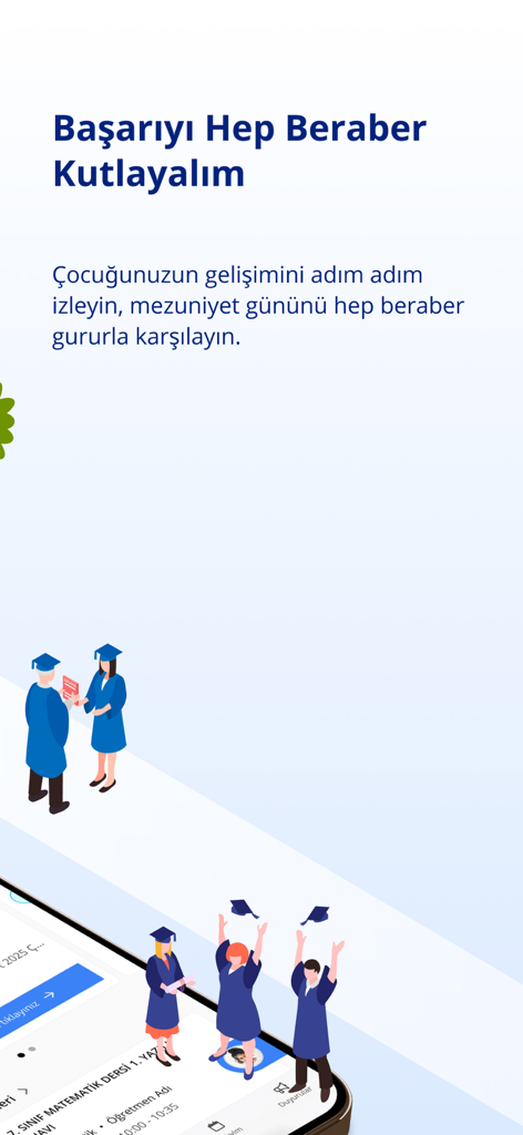 TED Ankara Koleji - Graduation celebration screen in the TED Ankara Koleji education app featuring student illustrations