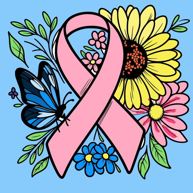 cancer awareness symbol with flowers and butterflies