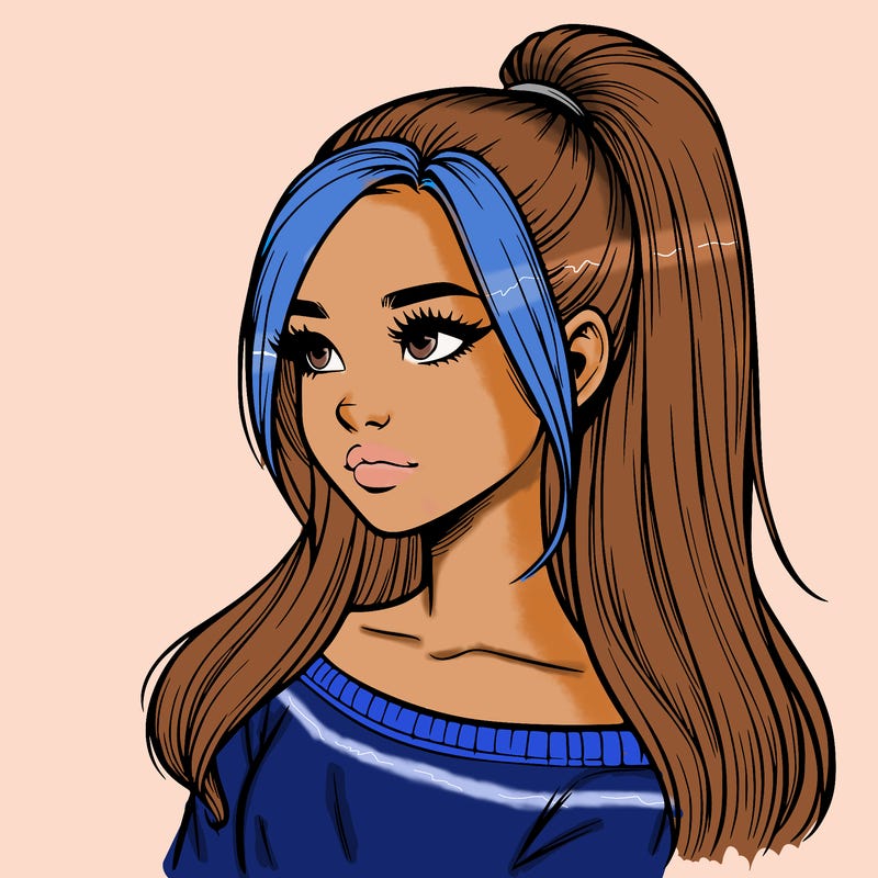 realistic girl with a high ponytail