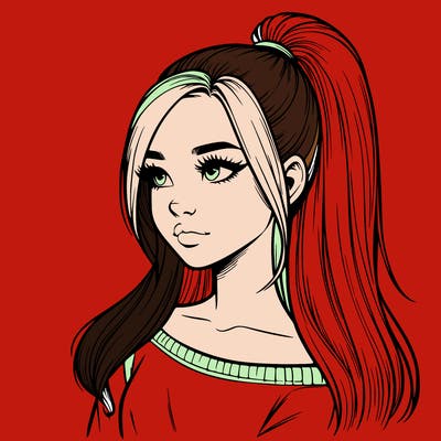 realistic girl with a high ponytail