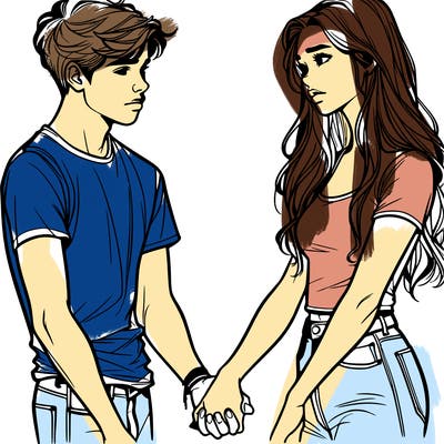 realistic teen couple holding hands